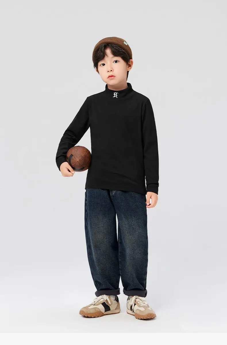 Boys Half Turtleneck Long Sleeve T-Shirt Light Blue — feature 37