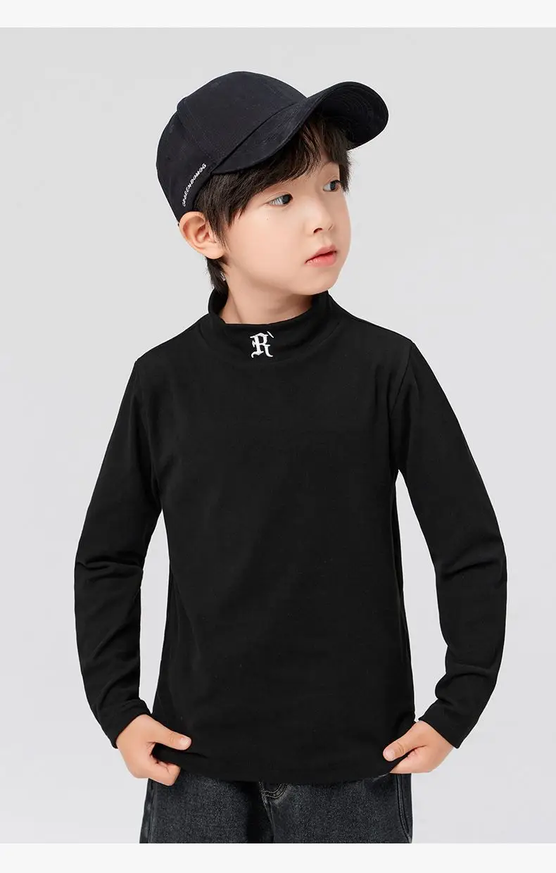 Boys Half Turtleneck Long Sleeve T-Shirt Light Blue — feature 39