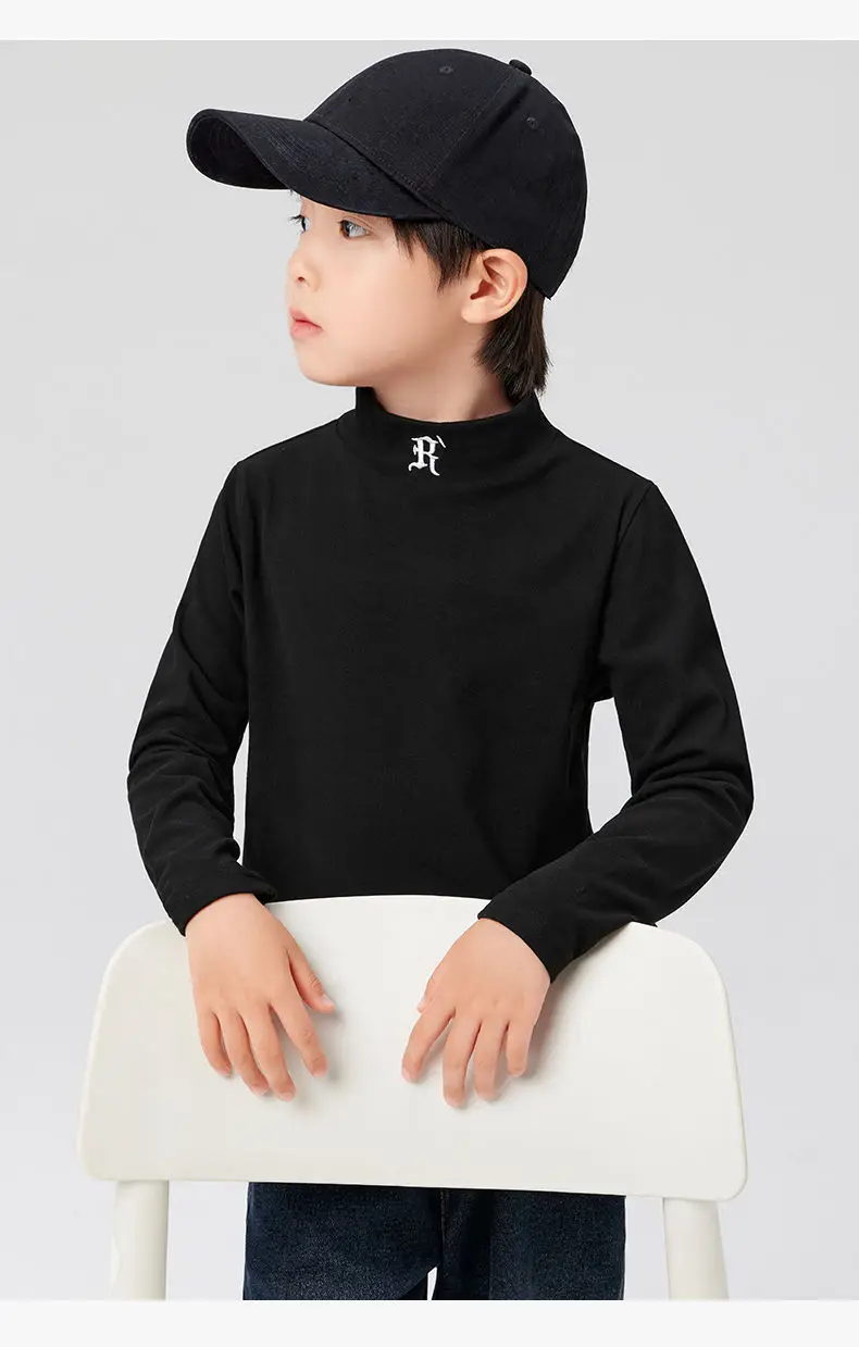 Boys Half Turtleneck Long Sleeve T-Shirt Light Blue — feature 40