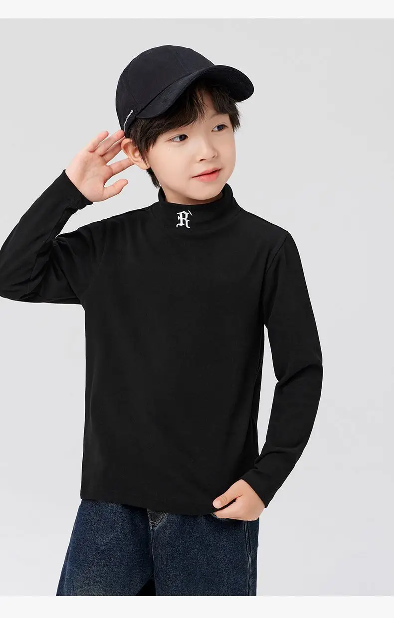 Boys Half Turtleneck Long Sleeve T-Shirt Light Blue — feature 41