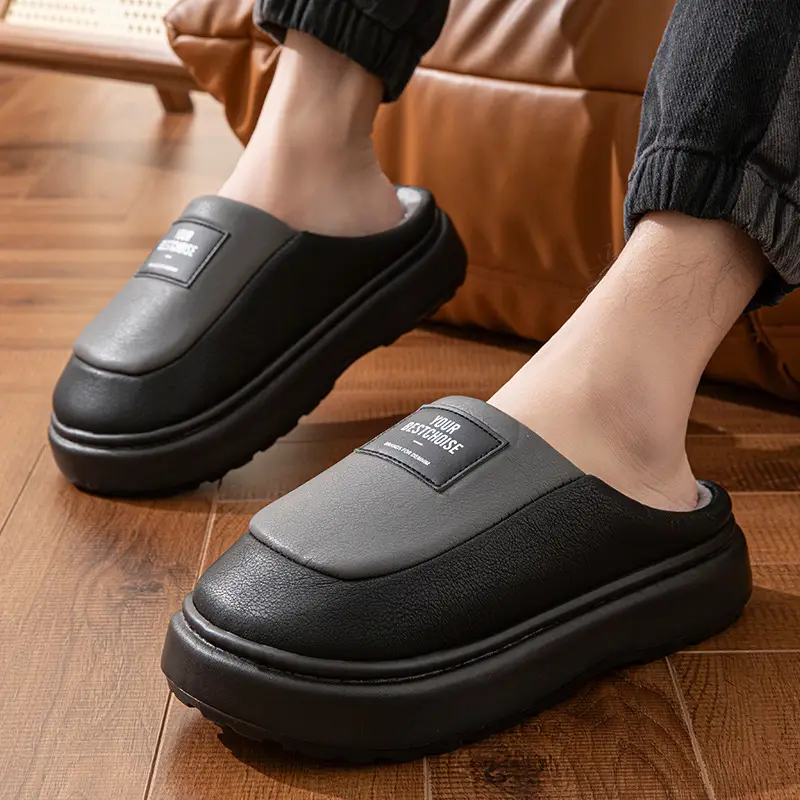Cotton Slippers Men's 2024 New Winter Home Indoor Non-slip Warm Cotton Shoes Extras Large Size fleece-lined Thick Sole - Image 6