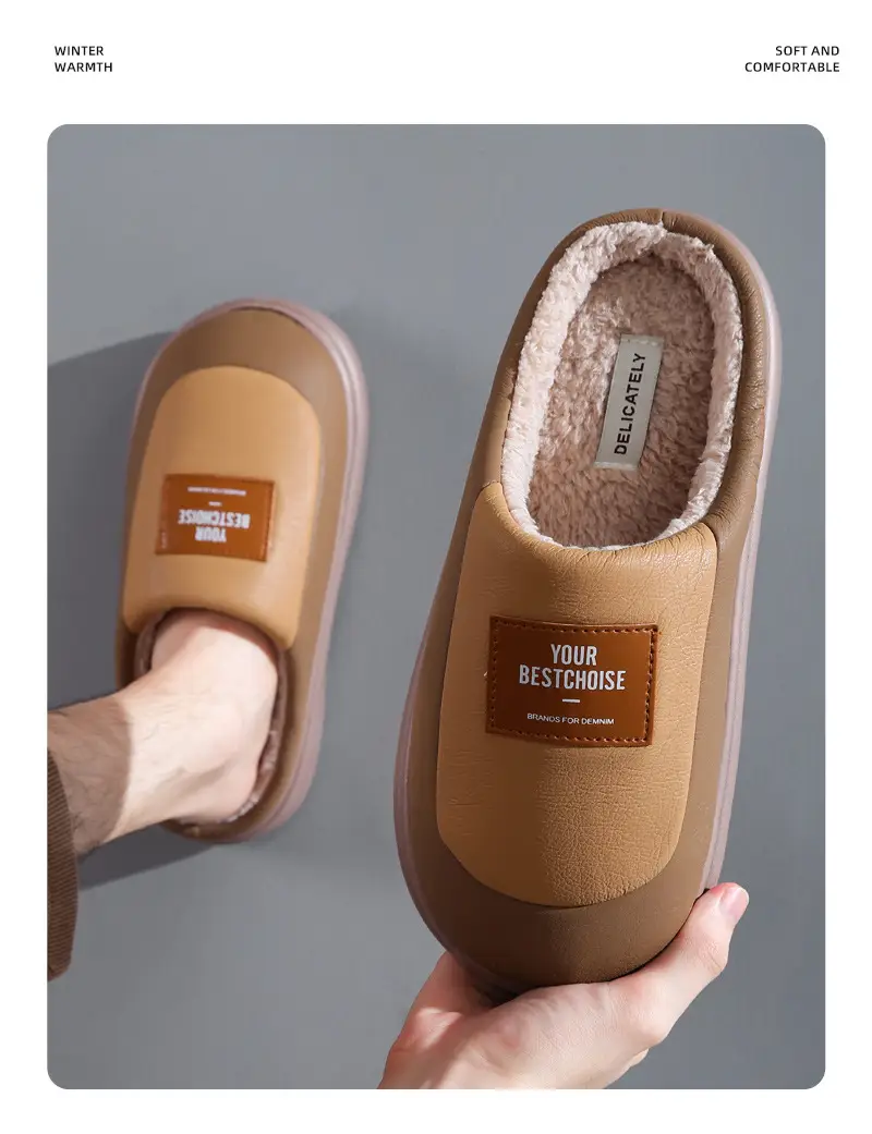 Cotton Slippers Men's 2024 New Winter Home Indoor Non-slip Warm Cotton Shoes Extras Large Size fleece-lined Thick Sole — feature 14