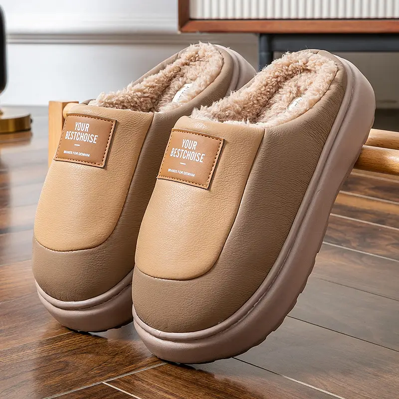 Cotton Slippers Men's 2024 New Winter Home Indoor Non-slip Warm Cotton Shoes Extras Large Size fleece-lined Thick Sole - Image 2
