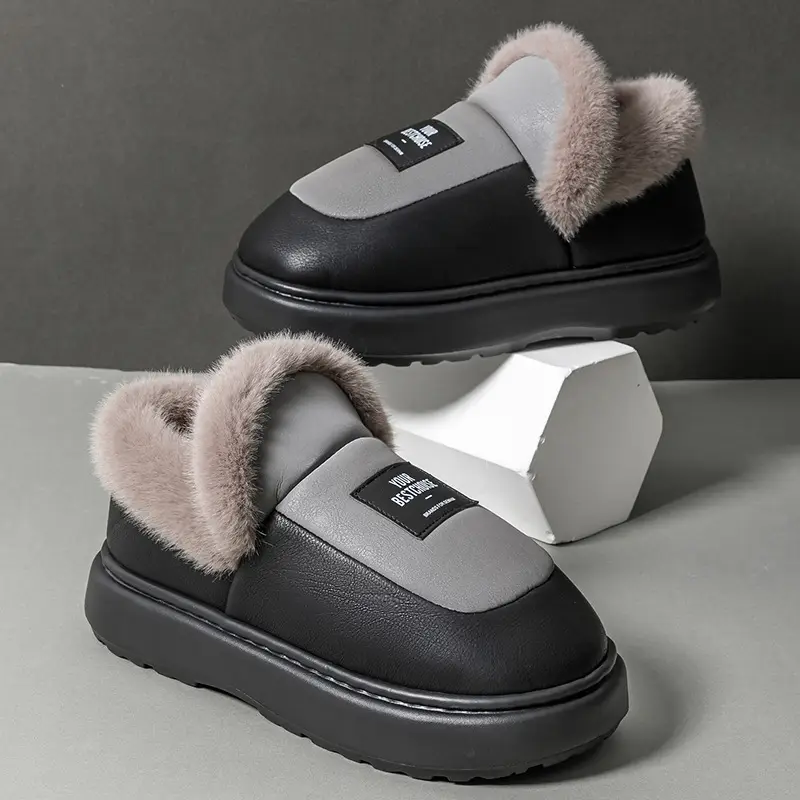 Cotton Slippers Men's 2024 New Winter Home Indoor Non-slip Warm Cotton Shoes Extras Large Size fleece-lined Thick Sole - Image 3