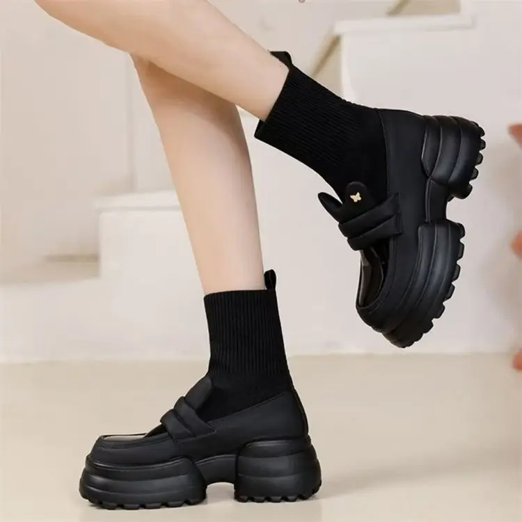 Women Black Platform Heels 2024 Comfortable Stacked Sole