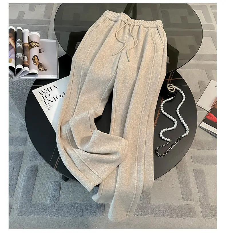 Fashionable and Stylish Fleece-Lined Sports Suit 2026 Women's Autumn and Winter New Style Zip-Up Hooded Sweatshirt and Wide-Leg Pants Two-Piece Set Trendy — feature 10