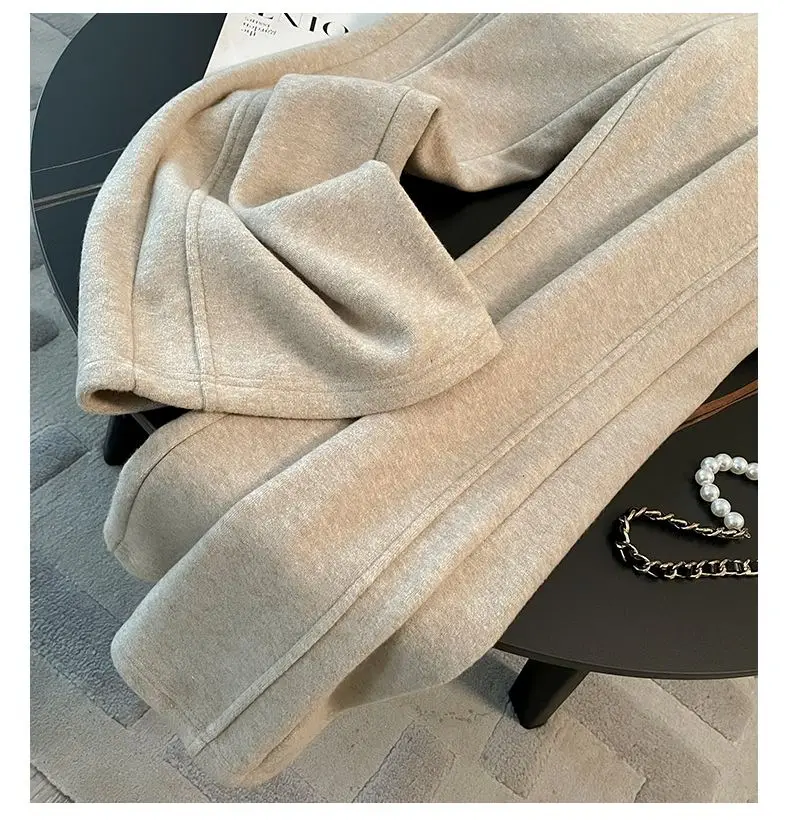 Fashionable and Stylish Fleece-Lined Sports Suit 2026 Women's Autumn and Winter New Style Zip-Up Hooded Sweatshirt and Wide-Leg Pants Two-Piece Set Trendy — feature 12