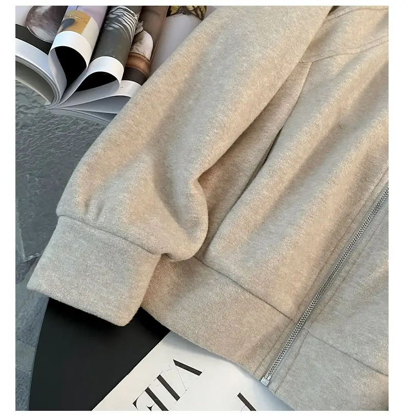 Fashionable and Stylish Fleece-Lined Sports Suit 2026 Women's Autumn and Winter New Style Zip-Up Hooded Sweatshirt and Wide-Leg Pants Two-Piece Set Trendy — feature 9