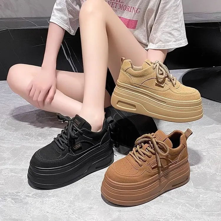 Women's 8cm Thick Platform Shoes Black Brown Tan - Image 5