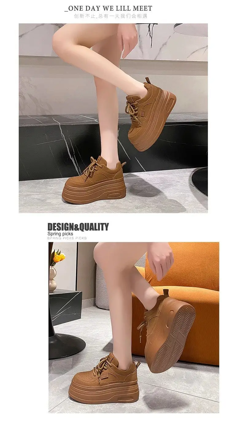Women's 8cm Thick Platform Shoes Black Brown Tan — feature 11