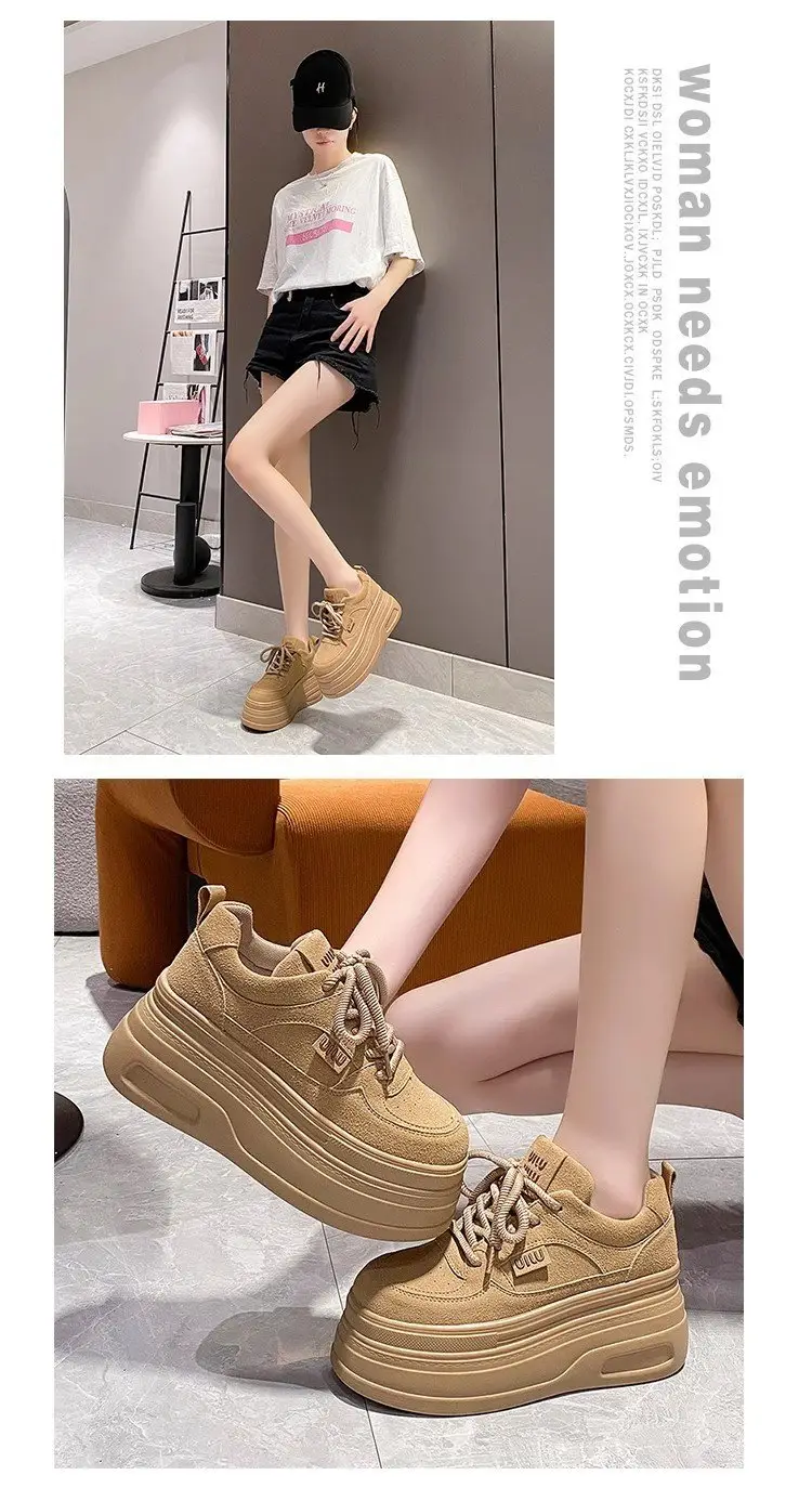 Women's 8cm Thick Platform Shoes Black Brown Tan — feature 12