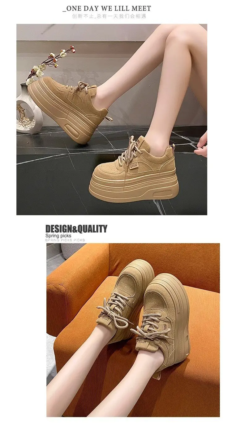 Women's 8cm Thick Platform Shoes Black Brown Tan — feature 13