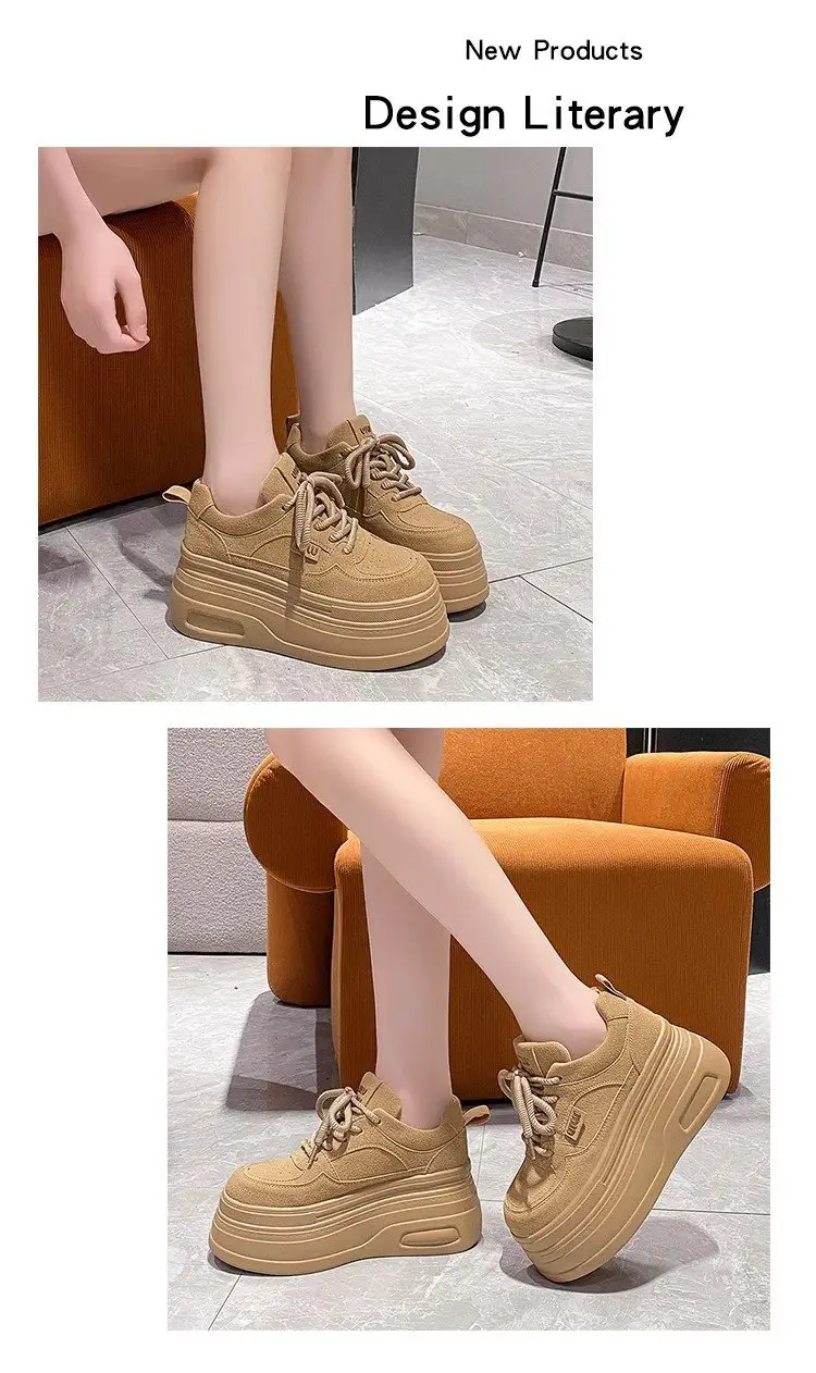 Women's 8cm Thick Platform Shoes Black Brown Tan — feature 14