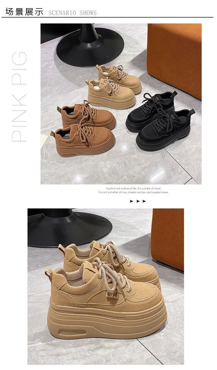 Women's 8cm Thick Platform Shoes Black Brown Tan — feature 16