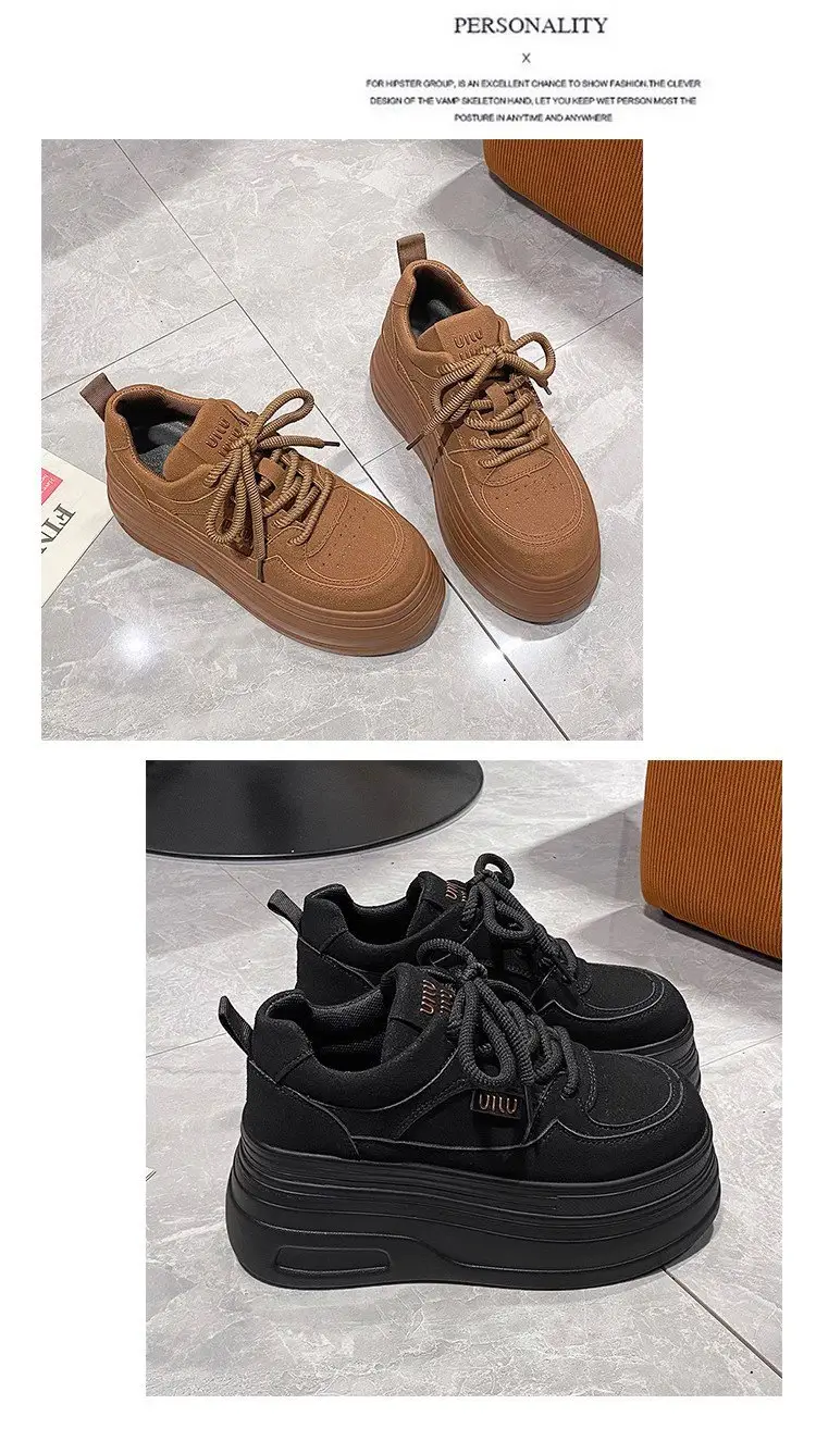 Women's 8cm Thick Platform Shoes Black Brown Tan — feature 17