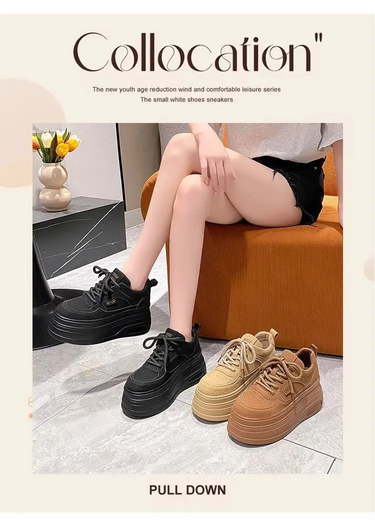 Women's 8cm Thick Platform Shoes Black Brown Tan — feature 2