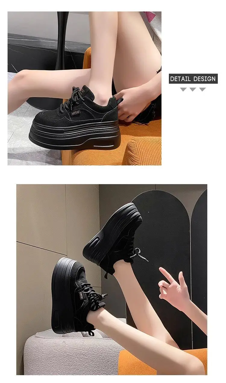 Women's 8cm Thick Platform Shoes Black Brown Tan — feature 7