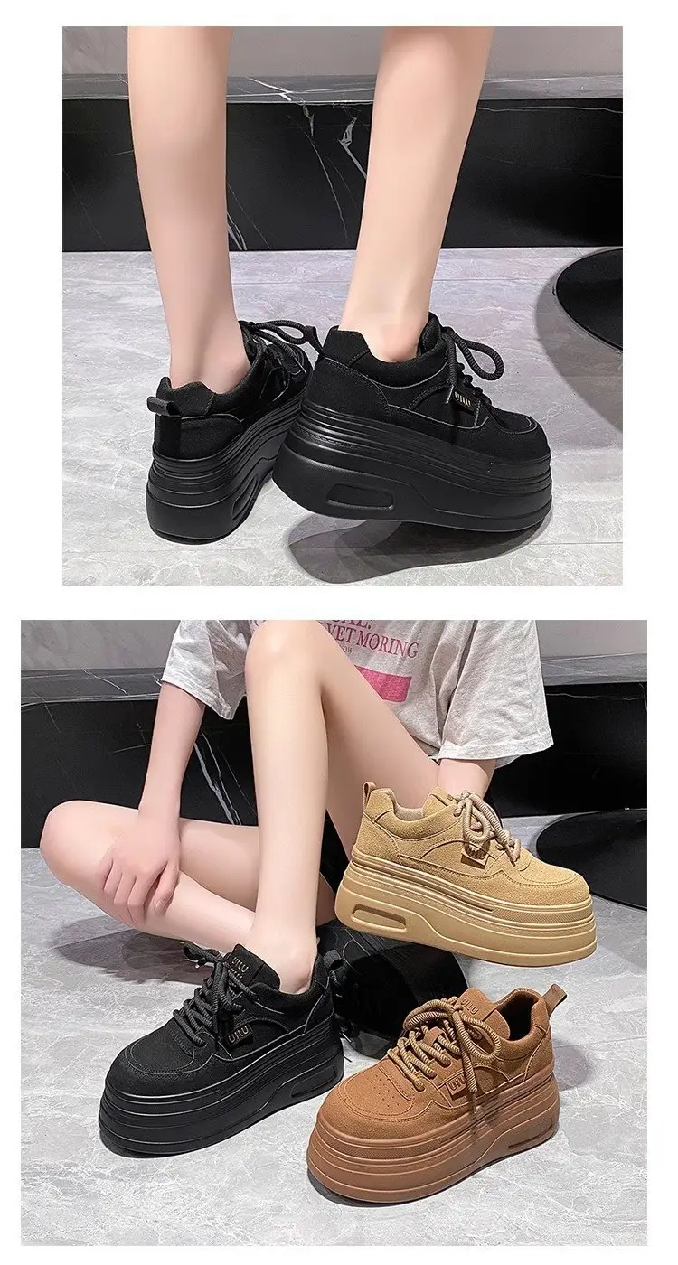 Women's 8cm Thick Platform Shoes Black Brown Tan — feature 8