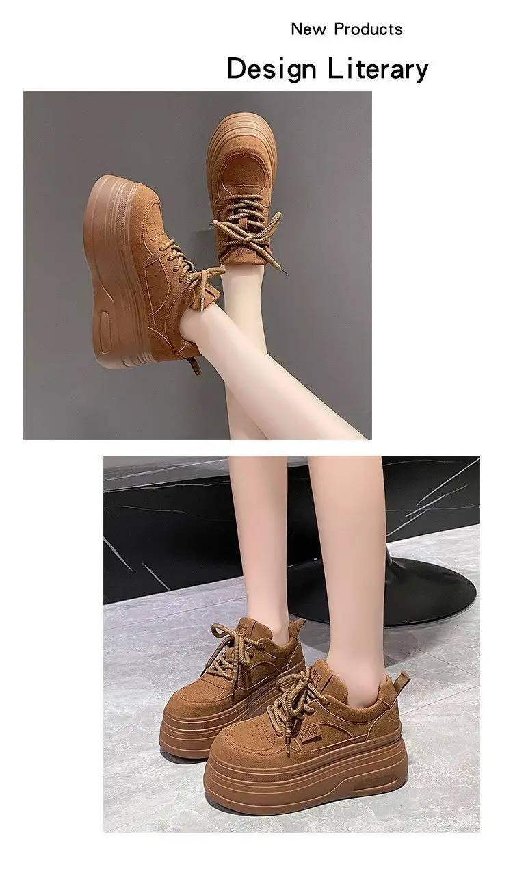 Women's 8cm Thick Platform Shoes Black Brown Tan — feature 9