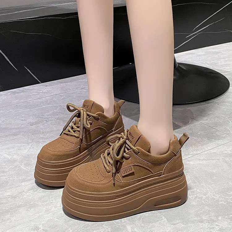 Women's 8cm Thick Platform Shoes Black Brown Tan - Image 3