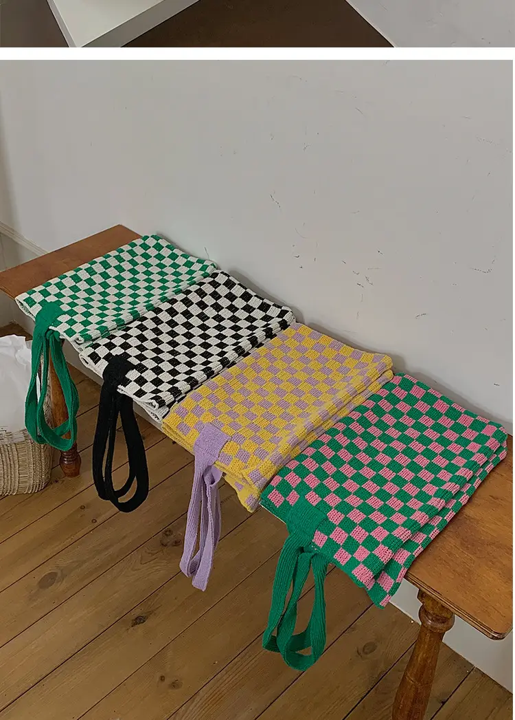Green Checkboard Vintage Knitted Shoulder Bag Large Capacity — feature 20