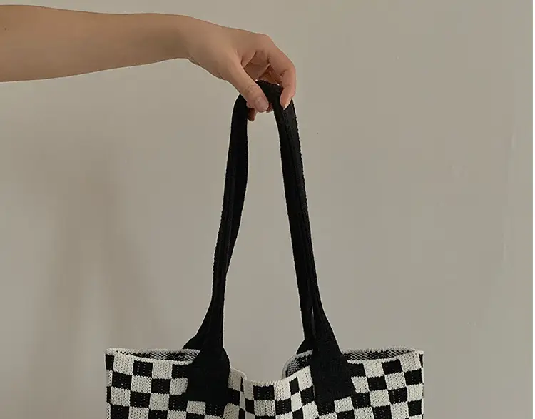 Green Checkboard Vintage Knitted Shoulder Bag Large Capacity — feature 23