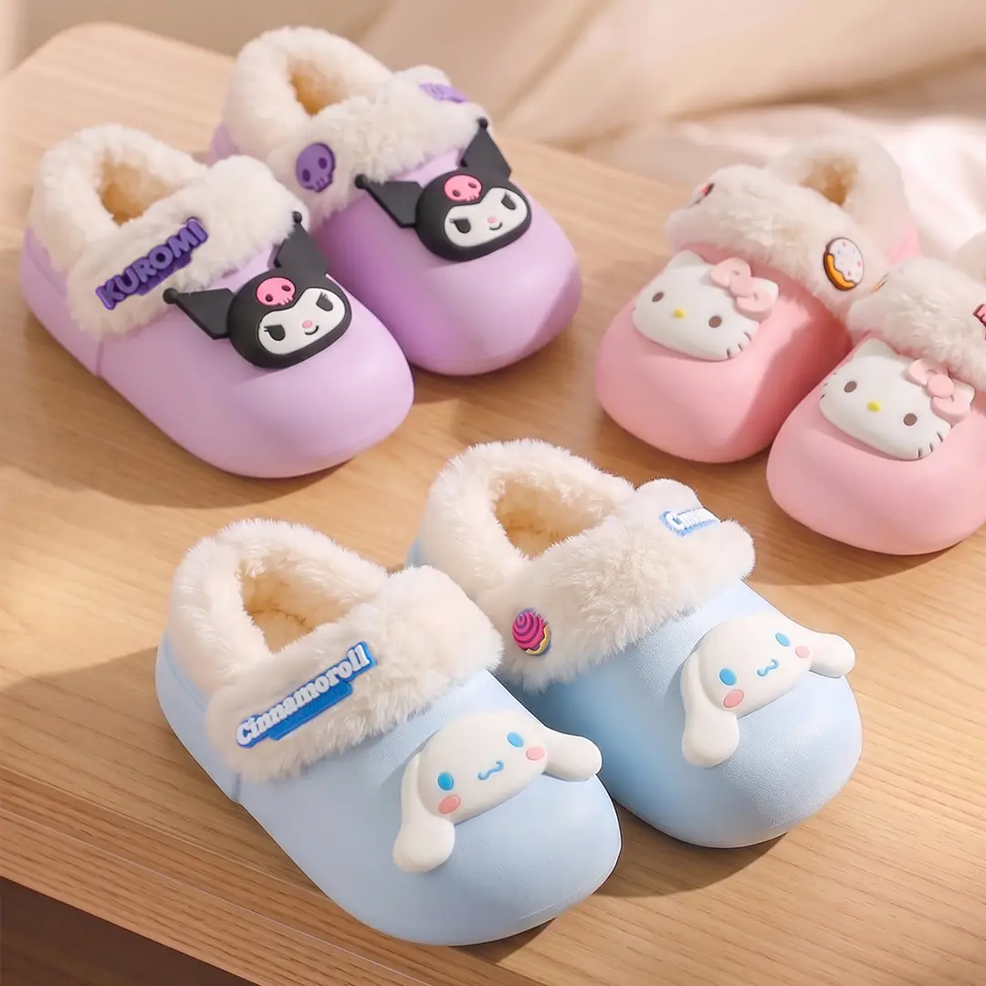 Sanrio Cotton Slippers Girls Cartoon Winter Indoor Home Non-Slip Kulomi Fleece Warm Cotton Slippers Cute