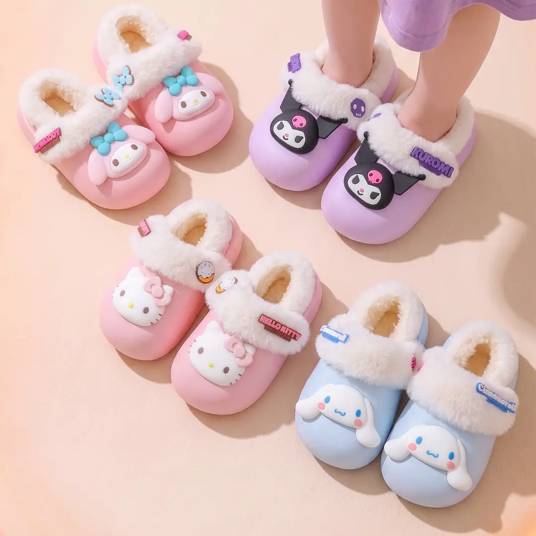 Sanrio Cotton Slippers Girls Cartoon Winter Indoor Home Non-Slip Kulomi Fleece Warm Cotton Slippers Cute