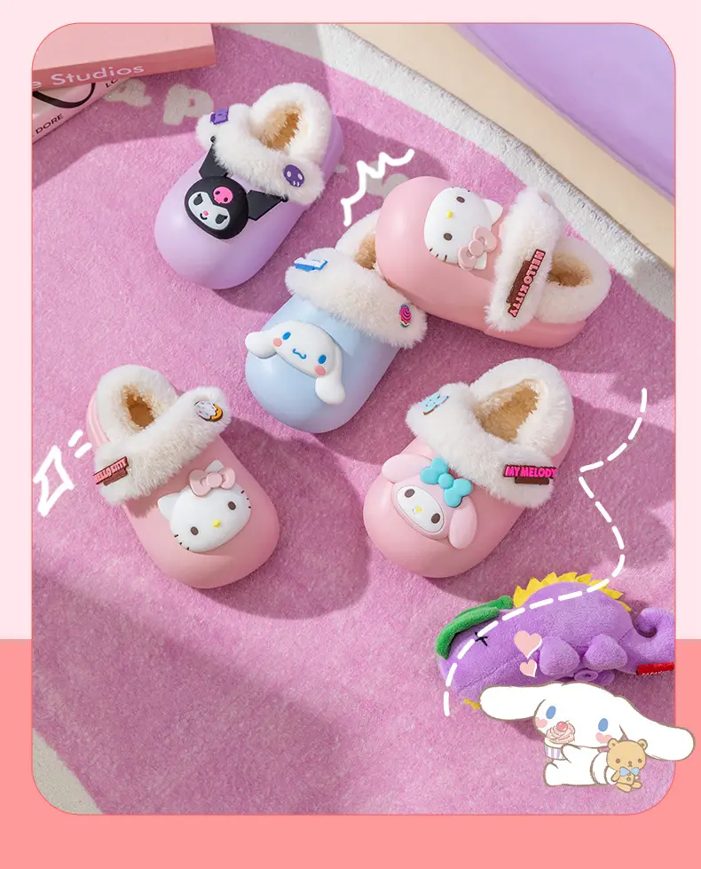 Sanrio Cotton Slippers Girls Cartoon Winter Indoor Home Non-Slip Kulomi Fleece Warm Cotton Slippers Cute — feature 10