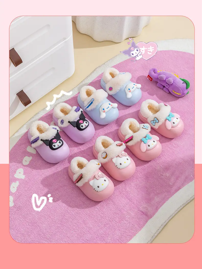 Sanrio Cotton Slippers Girls Cartoon Winter Indoor Home Non-Slip Kulomi Fleece Warm Cotton Slippers Cute — feature 13
