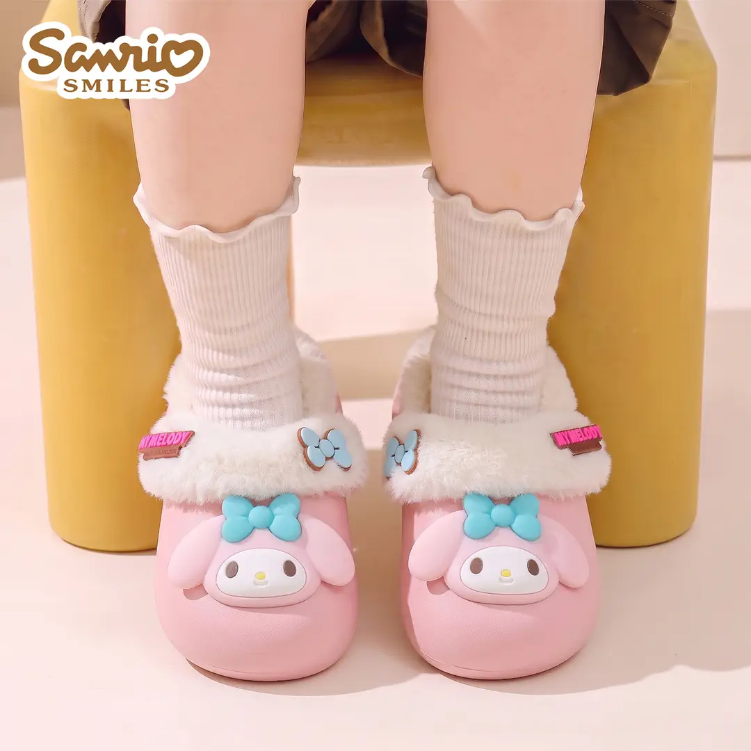 Sanrio Cotton Slippers Girls Cartoon Winter Indoor Home Non-Slip Kulomi Fleece Warm Cotton Slippers Cute