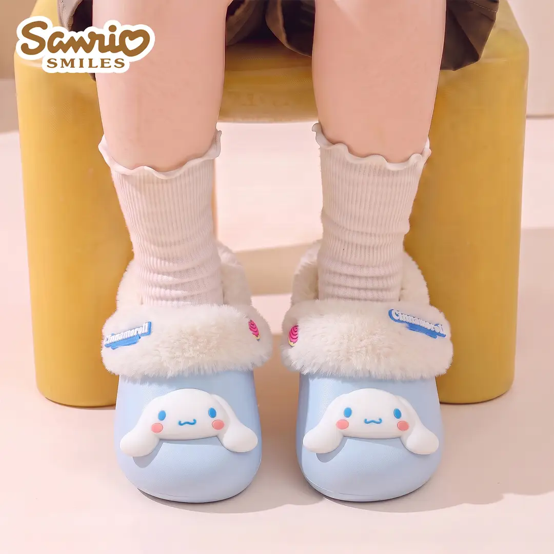 Sanrio Cotton Slippers Girls Cartoon Winter Indoor Home Non-Slip Kulomi Fleece Warm Cotton Slippers Cute