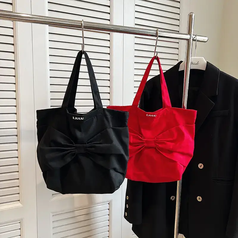 Red Knitted Bow Shoulder Bag for Women 2024