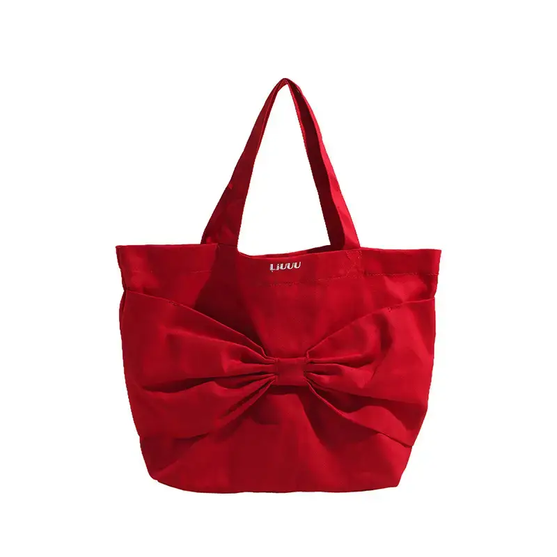 Red Knitted Bow Shoulder Bag for Women 2024