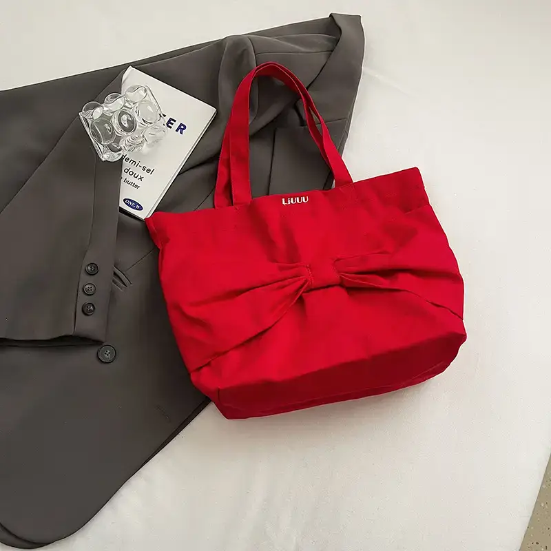 Red Knitted Bow Shoulder Bag for Women 2024