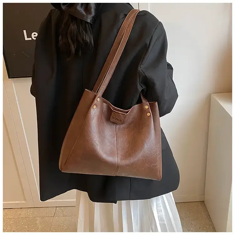 Women's 1-Shoulder Retro Tote Bag Black Large Capacity — feature 10