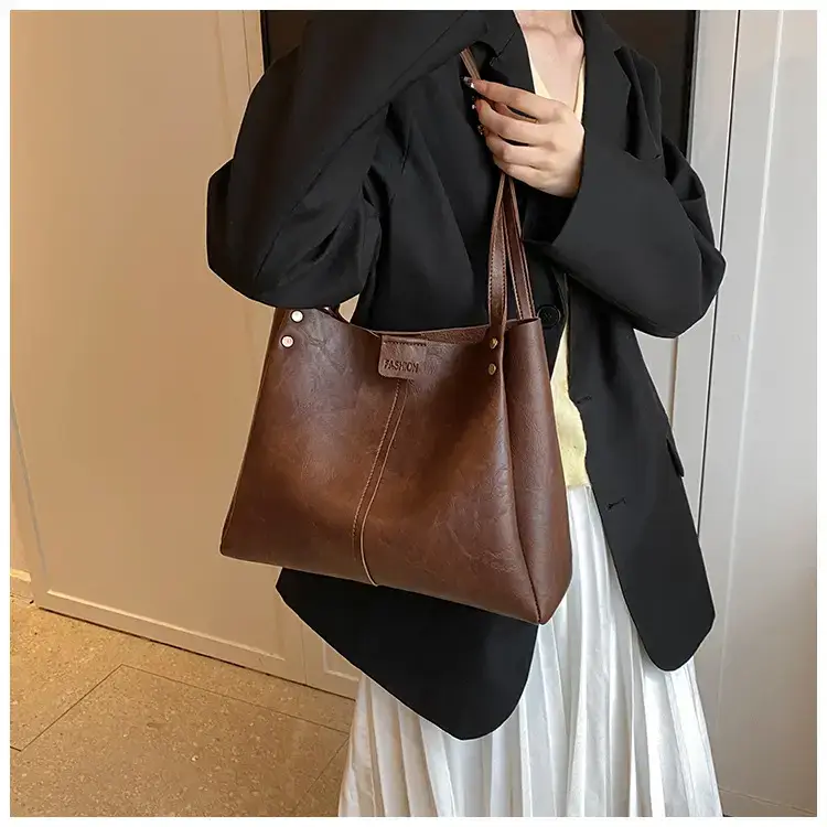 Women's 1-Shoulder Retro Tote Bag Black Large Capacity — feature 11