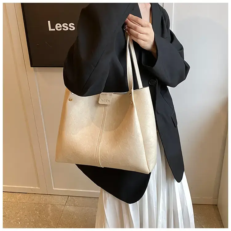 Women's 1-Shoulder Retro Tote Bag Black Large Capacity — feature 12