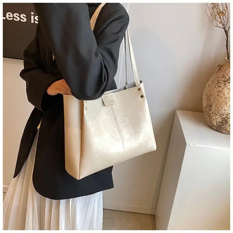 Women's 1-Shoulder Retro Tote Bag Black Large Capacity — feature 13