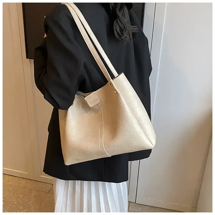 Women's 1-Shoulder Retro Tote Bag Black Large Capacity — feature 14