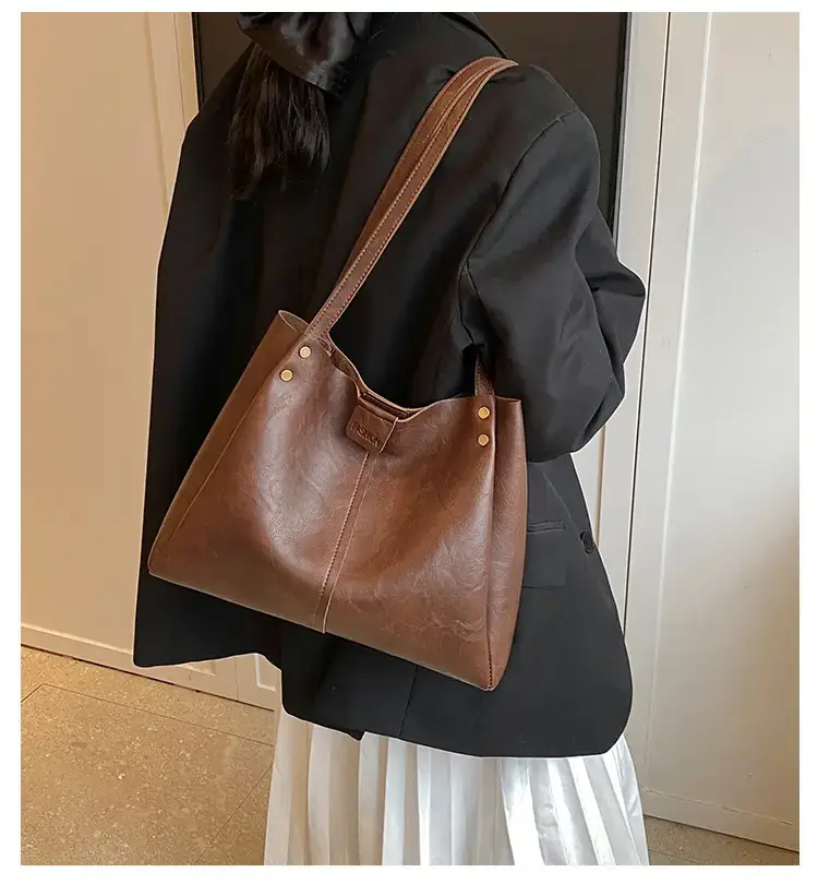 Women's 1-Shoulder Retro Tote Bag Black Large Capacity — feature 2