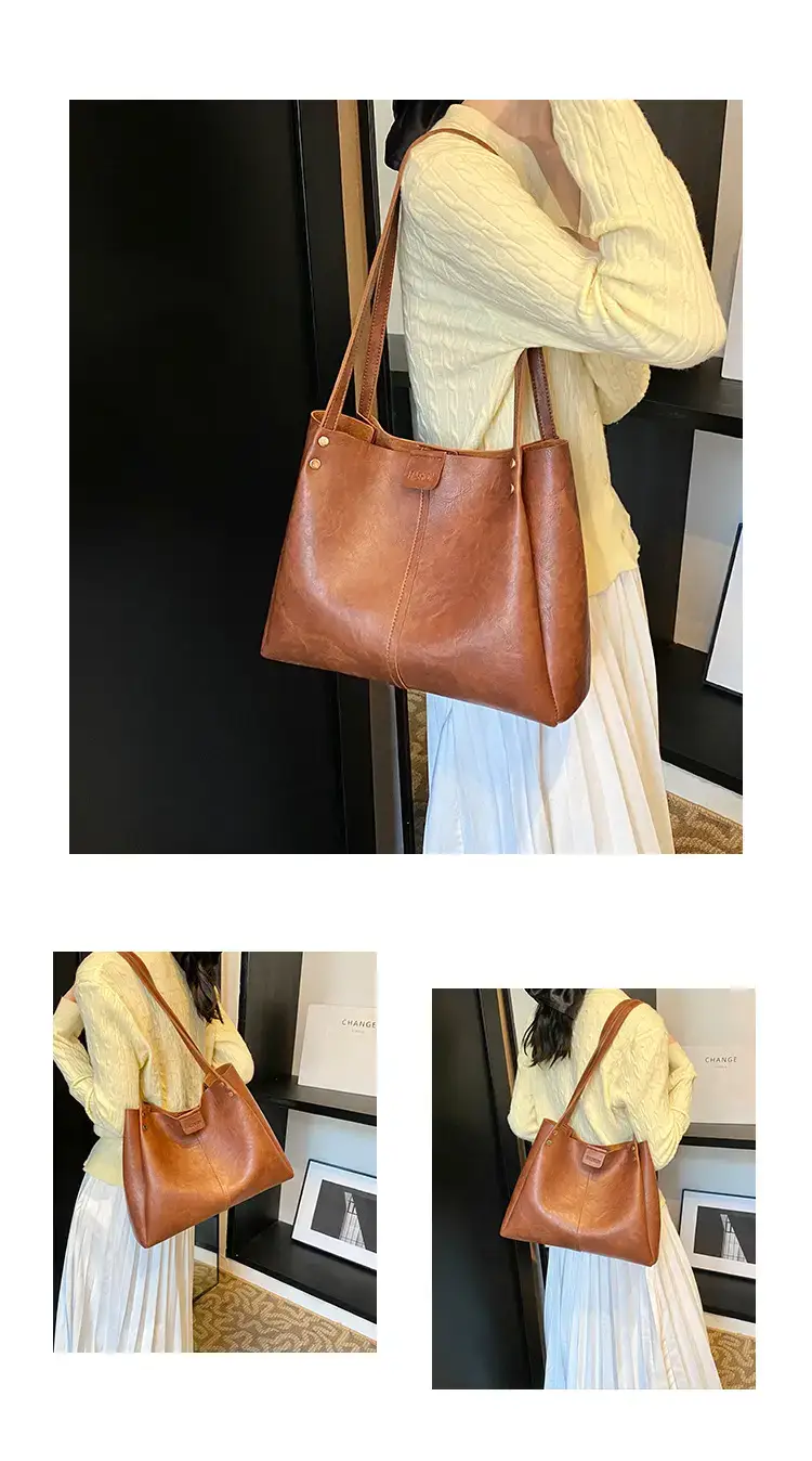 Women's 1-Shoulder Retro Tote Bag Black Large Capacity — feature 22