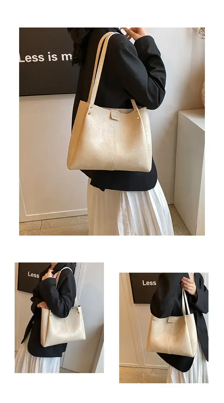 Women's 1-Shoulder Retro Tote Bag Black Large Capacity — feature 23