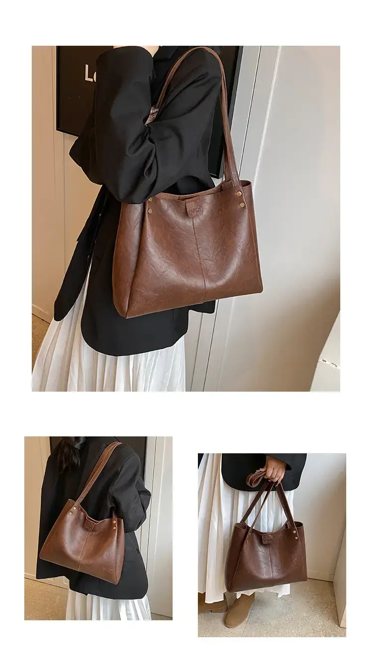Women's 1-Shoulder Retro Tote Bag Black Large Capacity — feature 24