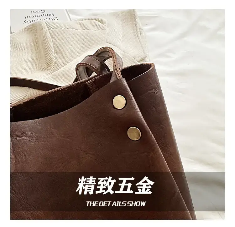 Women's 1-Shoulder Retro Tote Bag Black Large Capacity — feature 5