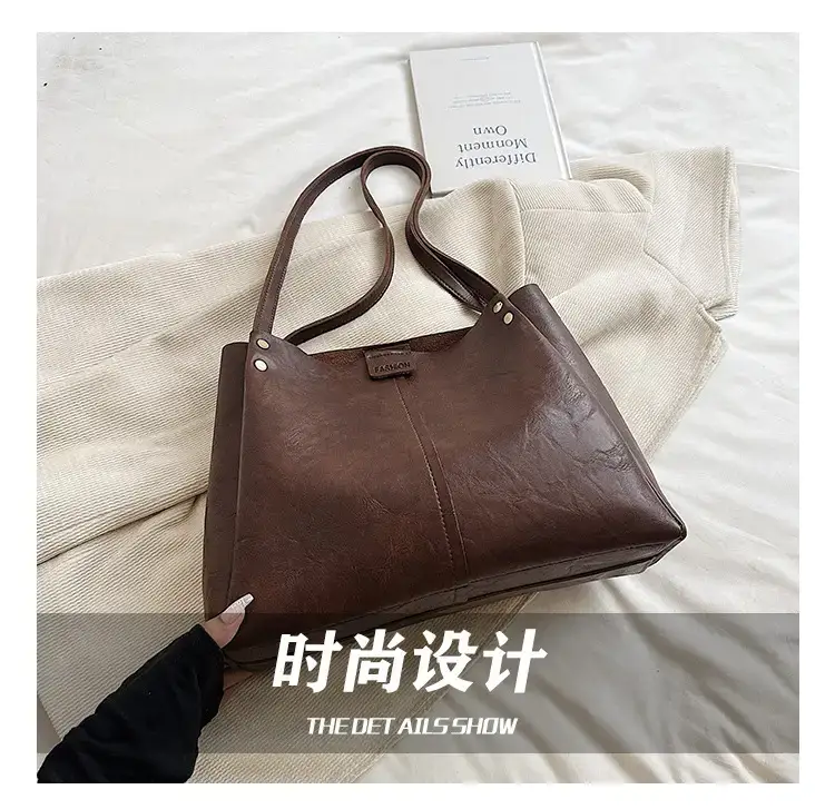 Women's 1-Shoulder Retro Tote Bag Black Large Capacity — feature 6