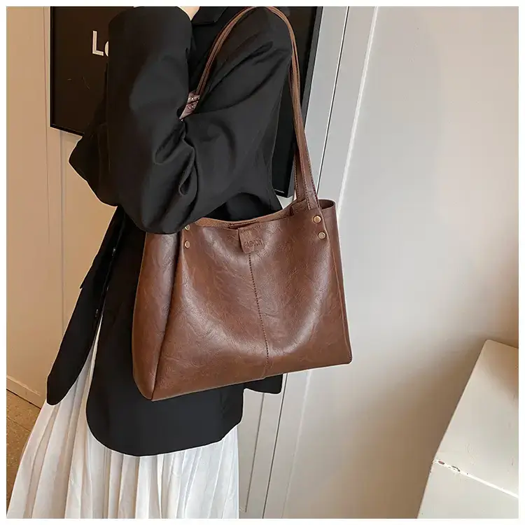 Women's 1-Shoulder Retro Tote Bag Black Large Capacity — feature 9