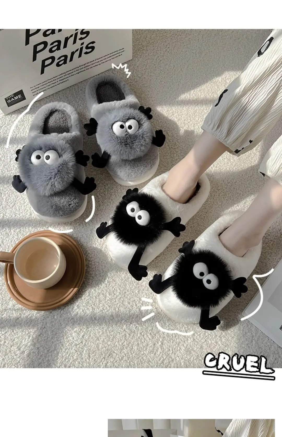 Coal Ball Cotton Slippers for Women, Autumn and Winter Indoor Home Slippers, Autumn and Winter Non-Slip, Warm and Cute Cotton Slippers for Women Wholesale — feature 38