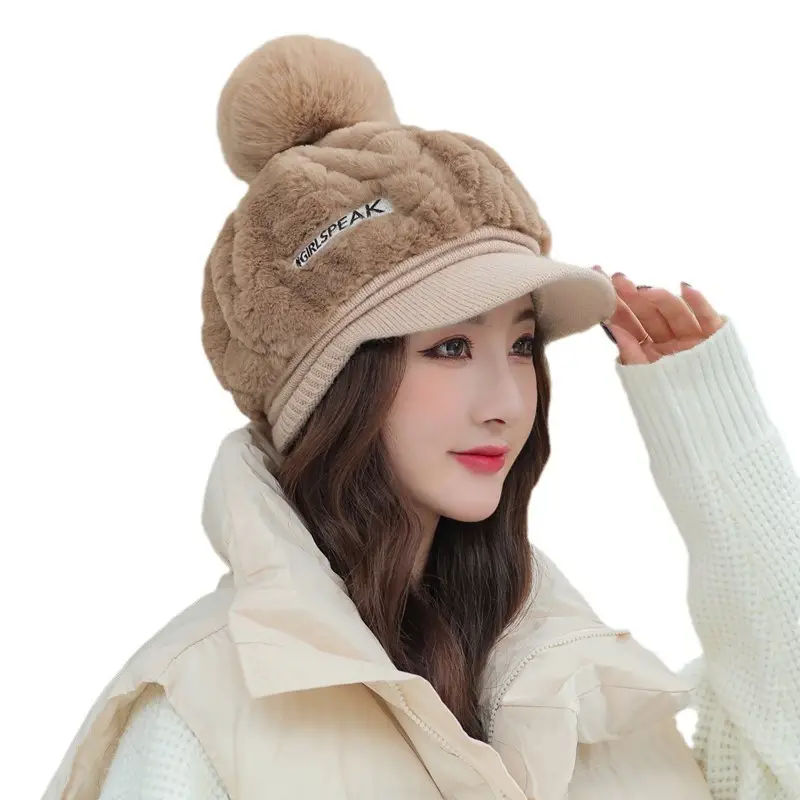 Women's Rabbit Fur Warm Winter Hat with Pom Pom - Image 10