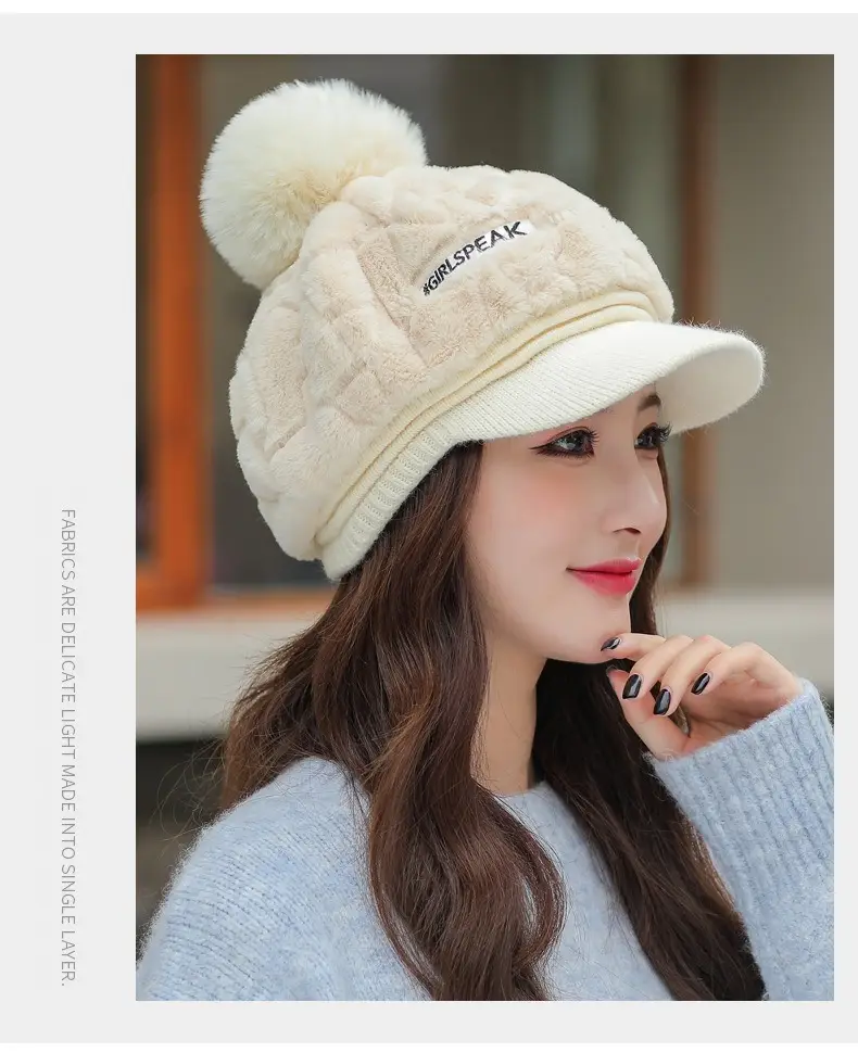 Women's Rabbit Fur Warm Winter Hat with Pom Pom — feature 11